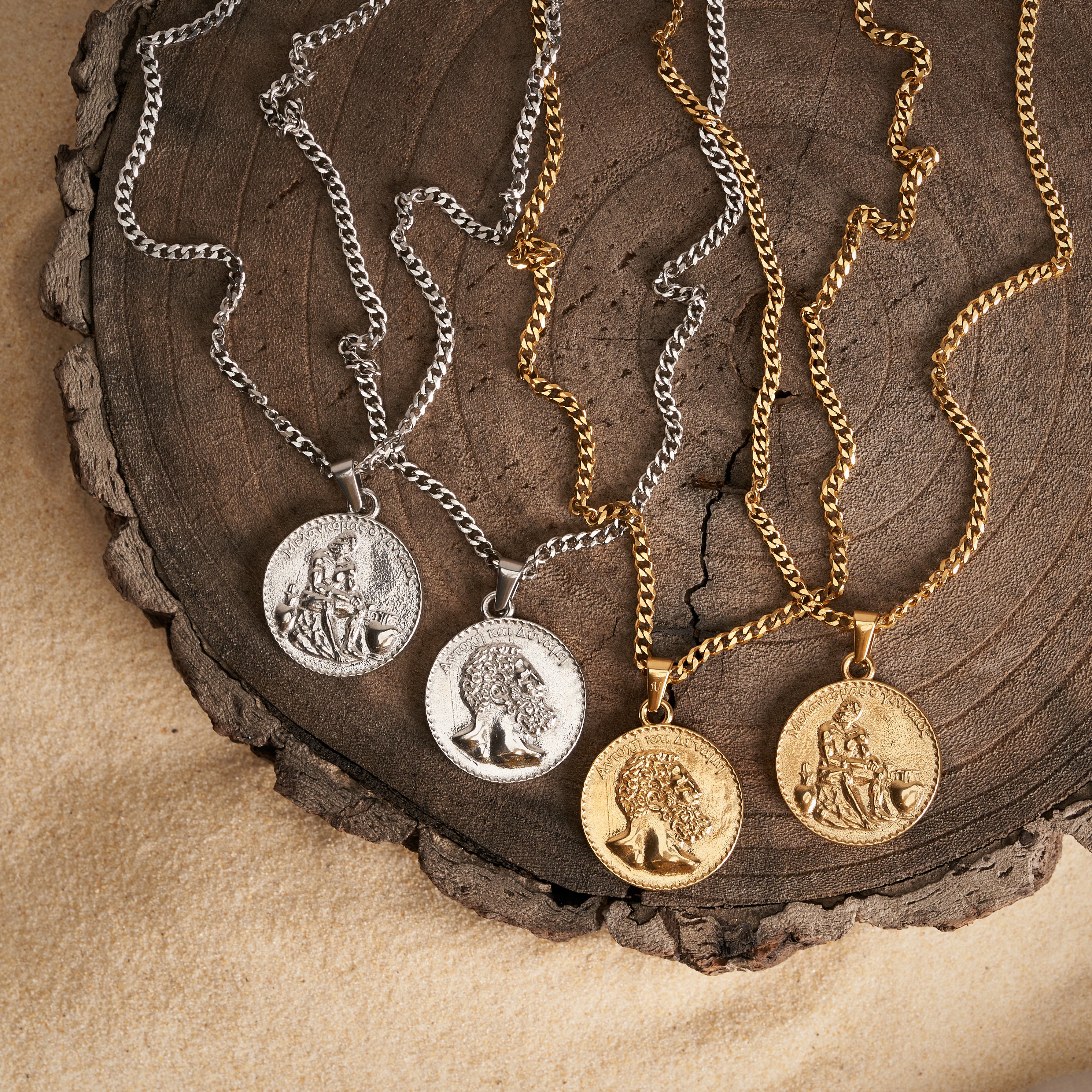 Greek Boxer Double Sided Coin Pendant - Gold - Image 10