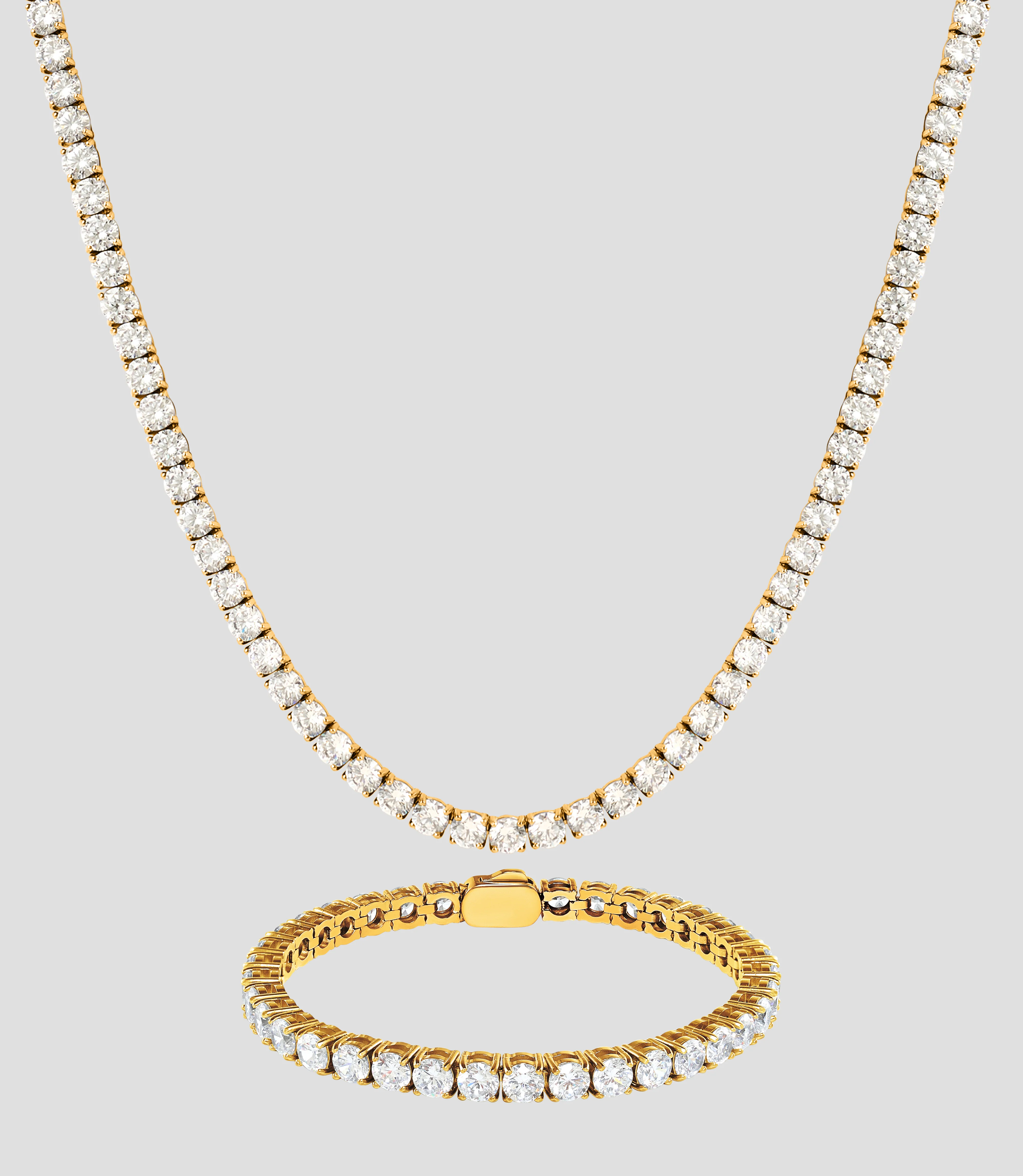 Gold Tennis Chain and Bracelet Set - 5 mm
