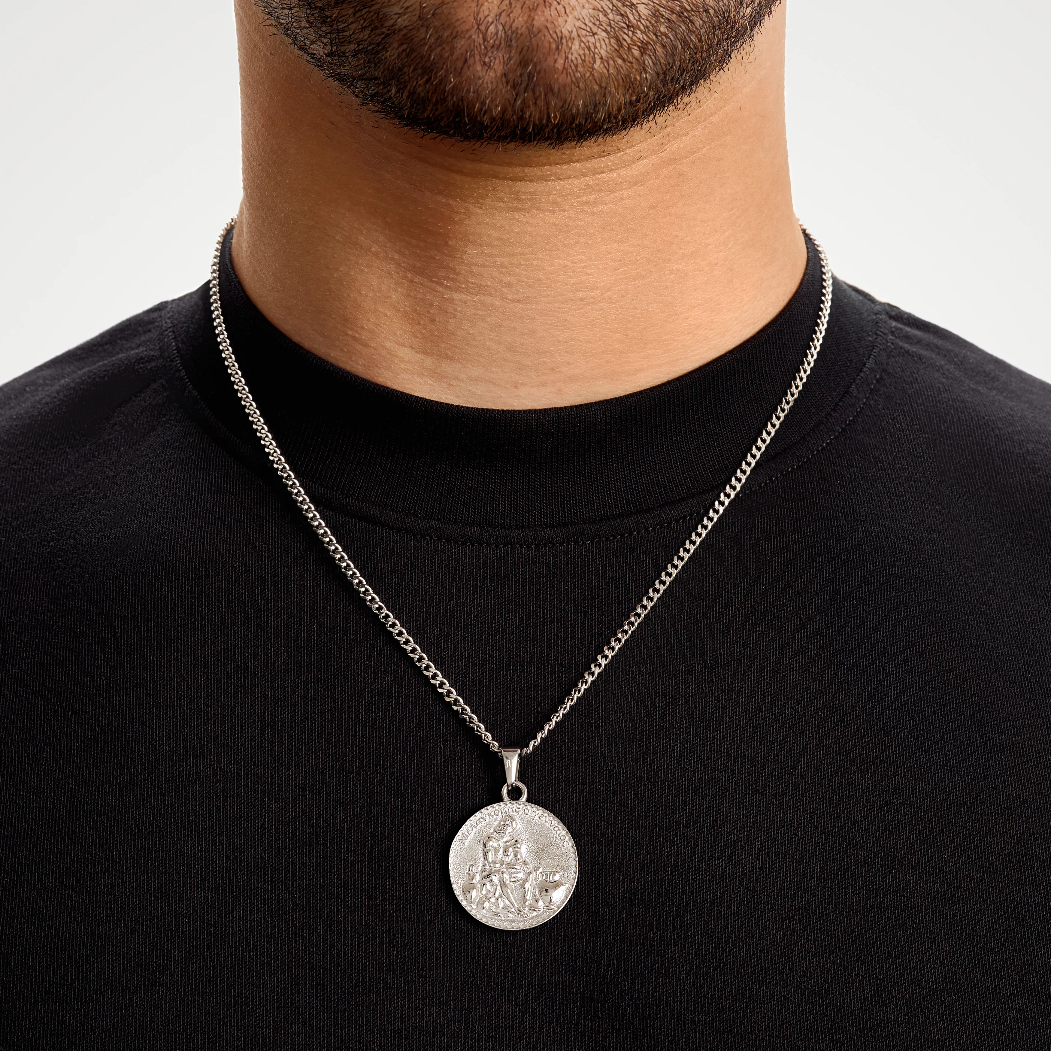 Greek Boxer Double Sided Coin Pendant - Silver - Image 4