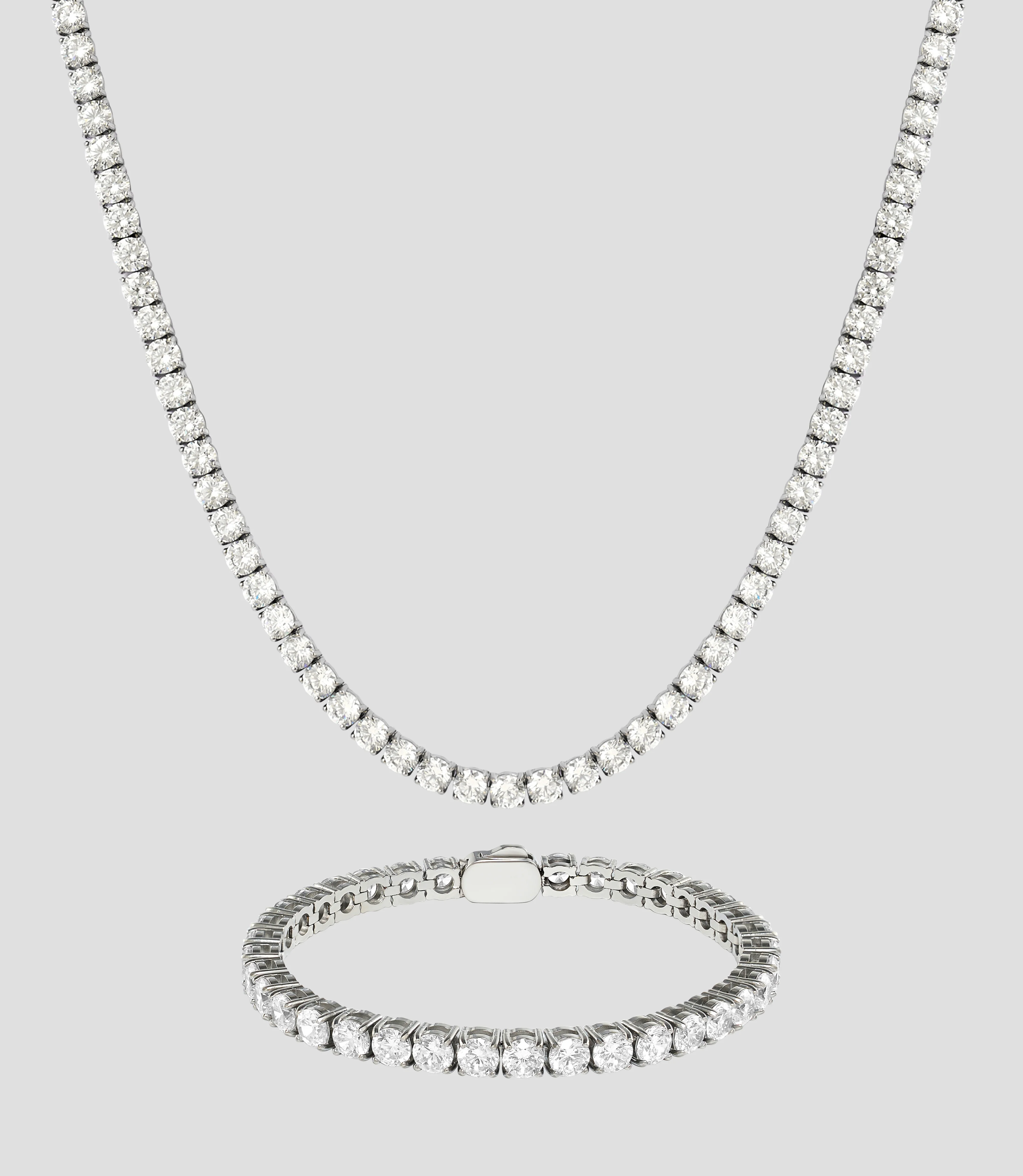 Silver Tennis Chain and Bracelet Set - 5 mm
